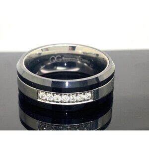 Wedding Band Stainless Steel Ceramic Cubic Zirconia 8mm Unisex Ring Size 9